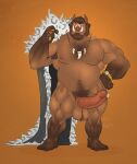  2017 5_fingers 5_toes anthro arm_hair armpit_hair ball_tuft balls beard big_balls big_muscles big_penis bodily_fluids body_hair broody brown_body brown_fur brown_hair cape chest_hair clock clothing erection eyebrows facial_hair feet fingers fur genital_fluids genitals hair hairy hand_on_hip happy_trail hi_res huge_penis humanoid_feet humanoid_genitalia humanoid_hands humanoid_penis jewelry kazushi leg_hair looking_at_viewer male mammal musclegut muscular muscular_anthro muscular_male necklace nipples nude penis pink_nipples pink_nose pink_penis plantigrade precum red_eyes ring simple_background solo standing suid suina sus_(pig) thick_eyebrows toes tuft tusks vein veiny_penis watch wild_boar wristwatch 
