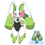  accessory anthro black_eyes breasts bunny_costume clothing collar costume eyelashes female flower fur fusion garter green_body green_fur hybrid lagomorph legendary_pok&eacute;mon leotard leporid lopunny mammal necktie nintendo open_mouth plant pok&eacute;mon pok&eacute;mon_(species) pokefusion shaymin short_stack small_nose solo video_games white_body white_fur wide_hips zamuzaza2 