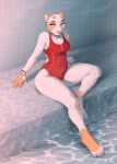  2021 4_toes 5_fingers anthro blue_eyes breasts clothed clothing digital_media_(artwork) eyebrows eyelashes feet felid feline female fingers hi_res horn hybrid looking_at_viewer mammal smile smileeeeeee solo sun_(smu) toes water 