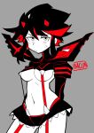  1girl absurdres bacun black_hair breasts cleavage closed_mouth eyebrows_visible_through_hair flat_color highres kill_la_kill large_breasts looking_at_viewer matoi_ryuuko multicolored_hair navel red_hair short_hair solo streaked_hair sweatdrop underboob 