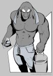  anthro big_muscles bucket claws clothed clothing container falcon_mccooper grey_body grey_skin humanoid leeds male muscular muscular_anthro muscular_male nipples pecs solo topless towel yellow_sclera 