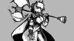  anthro armor axe battle_axe canid canine canis clothed clothing domestic_dog fantasy_axe fantasy_weapon female grey_background hair holding_object large_axe large_weapon looking_at_viewer mammal melee_weapon monochrome simple_background solo watsup weapon widescreen 