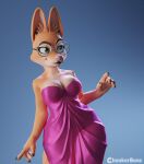  2021 5_fingers anthro blue_background breasts canid canine chunkerbuns cleavage clothed clothing diane_foxington dreamworks eyewear female fingers fox fur glasses gradient_background hi_res mammal simple_background smile solo the_bad_guys 