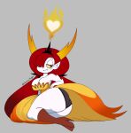  2019 big_butt breasts butt clothing disney dynamictrigger22 female grey_background hair hair_over_eye hekapoo hi_res high_heels horn horned_humanoid humanoid not_furry one_eye_obstructed orange_eyes panties red_hair simple_background solo star_vs._the_forces_of_evil underwear yellow_sclera 