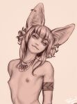  animal_humanoid areola armband big_ears bite biting_lip breasts bust_portrait canid canid_humanoid canine canine_humanoid ear_piercing eyelashes female fox_humanoid hair head_tilt humanoid inner_ear_fluff jewelry khiara_(personalami) long_hair looking_at_viewer mammal mammal_humanoid monochrome necklace nipples nude personalami piercing portrait sepia signature simple_background small_breasts solo tan_background teeth tuft 