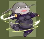  2021 anthro armor belly catfish clothed clothing final_fantasy final_fantasy_xiv fish grey_body hi_res kemono kusosensei marine namazu overweight simple_background solo square_enix video_games weapon 