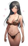  1girl a1 ahoge areola_slip areolae bare_arms bare_shoulders black_bra black_hair black_panties blue_eyes bra breasts cleavage cowboy_shot fishnets girls_und_panzer isuzu_hana lingerie long_hair looking_at_viewer medium_breasts navel panties simple_background smile solo stomach string_bra string_panties thighs underwear white_background 