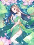  1girl absurdres baiguio_(zhu_xian) china_dress chinese_clothes dress feiyue_yu flower green_dress highres lily_pad lying on_side pond thighhighs water wet zhu_xian 