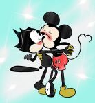  crack_ship crossover disney disney&#039;s_house_of_mouse domestic_cat felid feline felis felix_the_cat felix_the_cat_(series) hi_res kiss_on_lips kissing lgbt_pride male male/male mammal mickey_mouse mouse murid murine rodent selbarm ship toony vehicle watercraft 