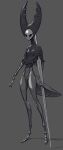  2021 absurd_res anthro arthropod bottomless breasts clothed clothing digital_drawing_(artwork) digital_media_(artwork) exoskeleton featureless_crotch female full-length_portrait grey_background hi_res holding_object holding_weapon hollow_knight insect lance_(weapon) mantis mask melee_weapon monochrome napalm_express polearm portrait simple_background small_breasts solo standing team_cherry video_games weapon 