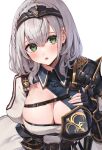  1girl bangs blush breasts cleavage green_eyes hairband highres hololive large_breasts looking_at_viewer mole mole_on_breast open_mouth oyu_(sijimisizimi) shirogane_noel short_hair silver_hair solo virtual_youtuber 