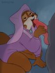  anthro aroused canid canine colored disney duo female fitletter fox genitals hi_res kneeling licking maid_marian male male/female mammal offscreen_character oral penile penis penis_grab penis_lick robin_hood_(disney) sex tongue tongue_out 