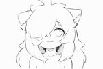  2021 :3 ahoge ambiguous_gender animated anthro bangs bust_portrait drying eyelashes fangs fluffy fluffy_ears front_view fur hair hair_over_eye kemono linmiu39 long_hair looking_at_viewer monochrome one_eye_obstructed open_mouth open_smile poof portrait shaded shaking simple_background sketch smile solo wet white_background 