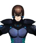  1boy artist_request bangs brown_eyes brown_hair eyebrows_behind_hair fortified_suit hair_between_eyes looking_at_viewer male_focus muvluv muvluv_alternative official_art pilot_suit project_mikhail shirogane_takeru solo transparent_background upper_body v-shaped_eyebrows 