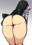  1girl absurdres ass ass_focus asui_tsuyu bent_over blazer blush boku_no_hero_academia bow_by_hair coffeelove68 frog_girl from_behind gradient gradient_background green_skirt grey_background hair_rings highres jacket long_hair long_tongue looking_at_viewer looking_back low-tied_long_hair microskirt panties pleated_skirt school_uniform signature skirt solo steam steam_from_mouth tongue tongue_out u.a._school_uniform underwear upskirt very_long_hair white_panties 