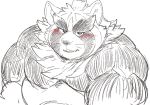  anthro belly blush canid canine exe_exem eyebrows first_person_view lifewonders live-a-hero looking_at_viewer male mammal musclegut muscular_arms naughty_face neck_tuft pecs raccoon_dog shoen sketch tanuki thick_eyebrows tuft video_games 