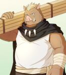  1boy animal_ears belly boar_boy boar_ears brown_fur carrying_over_shoulder furry furry_male gerudo_(tensei_shitara_slime_datta_ken) male_focus muscular muscular_male oro_(ororwide11) sleeveless snout solo tensei_shitara_slime_datta_ken tooth_necklace tusks upper_body 