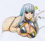  big_breasts blush body_blush breasts censored cum kikuta large_breasts long_hair paizuri paizuri_under_clothes penis red_eyes selvaria_bles senjou_no_valkyria senjou_no_valkyria_1 silver_hair 