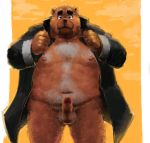 2009 anthro balls belly blush brown_fur censored erection fur humanoid_hands male mammal moobs navel nipples overweight overweight_male penis solo ursine 