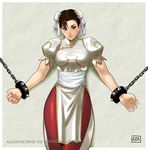  azasuke bracelet capcom chained chains chun-li double_bun double_buns highres jewelry spiked_bracelet spikes street_fighter 