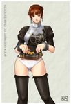  1girl alternate_costume azasuke black_dress black_legwear black_thighhighs breasts brown_eyes brown_hair chai_xianghua china_dress chinadress chinese_clothes dress dress_lift earrings female highres jewelry panties short_hair solo soul_calibur soulcalibur_ii standing thighhighs underwear white_panties xianghua zettai_ryouiki 