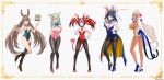  5girls animal_ears bare_legs blush breasts ceres_fauna cleavage full_body hakos_baelz high_heels highres holocouncil hololive hololive_english large_breasts leotard long_hair looking_at_viewer multiple_girls nanashi_mumei ouro_kronii pantyhose playboy_bunny rabbit_ears seraphim_throne short_hair sideboob smile strapless strapless_leotard tsukumo_sana twintails very_long_hair virtual_youtuber 