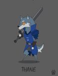  2017 anthro armello belt biped canid canine canis clothed clothing fully_clothed grey_background hi_res male mammal melee_weapon simple_background solo sword thane_(armello) video_games weapon wolf wolfdawg 
