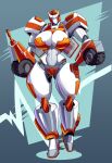  2021 5_fingers autobot blue_eyes breasts cybertronian female fingers hasbro hi_res jaeh living_machine machine not_furry ratchet_(transformer) robot solo takara_tomy thick_thighs transformers 