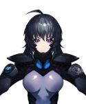  1girl artist_request ayamine_kei bangs breasts eyebrows_behind_hair fortified_suit frown large_breasts medium_hair muvluv muvluv_alternative official_art pilot_suit project_mikhail purple_eyes skin_tight solo transparent_background upper_body v-shaped_eyebrows 