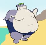  2021 anthro beach belly big_belly biped clothing dreamworks fish freshsqueezedanny male marine moobs mr._shark_(the_bad_guys) navel obese obese_male outside overweight overweight_male seaside shark solo swimwear the_bad_guys water 