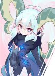  +_+ 1girl bangs black_dress black_scarf blush braid breasts crown_braid curled_horns dress fate/grand_order fate/grand_order_arcade fate_(series) hair_between_eyes horns larva_tiamat long_hair long_horns long_sleeves looking_at_viewer nanaya_(mokapls) pantyhose pink_eyes pointy_ears scarf sidelocks silver_hair sleeves_past_fingers sleeves_past_wrists small_breasts solo symbol-shaped_pupils tail thighs tiamat_(fate) twintails very_long_hair white_legwear 