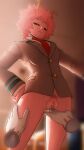  2girls ashido_mina backlighting black_sclera blurry blurry_background boku_no_hero_academia bottomless breasts buttons clitoral_hood clitoris colored_sclera colored_skin commentary english_commentary fat_mons female_pubic_hair from_below gloves greatm8 grey_jacket hagakure_tooru half-closed_eyes hand_on_another&#039;s_thigh hand_on_hip highres horns indoors invisible jacket labia large_breasts long_sleeves looking_down multiple_girls necktie outstretched_arm parted_lips photoshop_(medium) pink_hair pink_skin pubic_hair pussy_juice pussy_juice_stain pussy_juice_trail red_necktie red_neckwear school_uniform short_hair source_filmmaker_(medium) spiked_hair thigh_gap u.a._school_uniform uncensored white_gloves wing_collar yellow_eyes yuri 