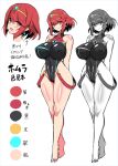  1girl breasts character_sheet competition_swimsuit gem hair_ornament hata_(transistor_baby) headpiece highres jewelry large_breasts multiple_views nipples one-piece_swimsuit pyra_(xenoblade) red_hair swimsuit thighs tiara xenoblade_chronicles_(series) xenoblade_chronicles_2 