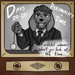  anthro canid canine caninesinzone canis clock clothing domestic_dog english_text hi_res hypnosis hypnovember looking_at_viewer male mammal mind_control necktie open_mouth open_smile pocketwatch sitting smile smiling_at_viewer solo suit television text watch 