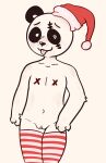  ambiguous_gender andromorph anonymous_artist anthro clothed clothing fur genitals giant_panda hi_res holidays intersex legwear mammal nude partially_clothed ponda pussy sketch solo standing tagme tongue tongue_out ursid white_body white_fur x_nipples 