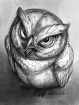  2021 3:4 ambiguous_gender amenlona avian beak bird digital_media_(artwork) feathers feral hi_res monochrome owl solo tongue 