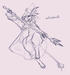  2021 absurd_res action_pose anthro clothing female final_fantasy final_fantasy_ix freya_crescent hat headgear headwear hi_res holding_object holding_weapon mammal pose rodent simple_background sketch solo square_enix trololohstuffs video_games weapon 