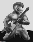  4_fingers alligator alligatorid anthro balls black_and_white claws clothing crocodile crocodilian crocodylid erection facial_tattoo fingerless_gloves fingers five_nights_at_freddy&#039;s five_nights_at_freddy&#039;s:_security_breach genitals gloves gloves_only guitar handwear handwear_only hi_res humanoid_genitalia humanoid_hands humanoid_penis kneeling looking_at_viewer male mohawk monochrome montgomery_gator_(fnaf) mostly_nude muscular muscular_anthro muscular_male musical_instrument naughty_face naughty_smile navel nipples nude open_maw open_mouth patreon patreon_logo patreon_username penis plucked_string_instrument reptile scalie scottgames shaded solo spelunker_sal spots spotted_body string_instrument tattoo teeth teeth_showing tongue tongue_out vein veiny_penis video_games 