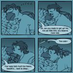  anthro artist_name avian close-up comic cuddling dominohyena duo english_text eyes_closed hand_under_chin hi_res hypnosis lying male mind_control monochrome on_back on_front sleeping text 