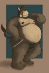  2021 anthro belly bulge clothed clothing dippubear eyes_closed hi_res humanoid_hands jockstrap male mammal moobs nipples overweight overweight_male solo tongue tongue_out topless underwear 
