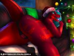  anthro avilay_conely butt camel_toe candy christmas christmas_clothing christmas_headwear clothed clothing dessert dinosaur dromaeosaurid female food furniture hat headgear headwear hi_res holidays karely_raptor_a reptile santa_hat scalie sofa solo theropod 