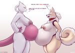  absurd_res anthro anthrofied artist_name bahnbahn_(artist) belly big_belly big_breasts breasts canid canine canis collar dialogue domestic_dog dua_(bahnbahn) duo english_text female fingers fur hand_on_hip hi_res hybrid legendary_pok&eacute;mon looking_down lucario mammal mewtwo mostly_nude motion_lines multicolored_body multicolored_fur nintendo nipples nude pok&eacute;mon pok&eacute;mon_(species) pok&eacute;morph pregnant shiba_inu spitz standing tan_body tan_fur text video_games white_body white_fur 