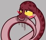  absurd_res autocunnilingus bedroom_eyes blush bodily_fluids female feral genital_fluids genitals grey_background hi_res ikakins masturbation narrowed_eyes oral oral_masturbation pussy pussy_juice reptile scalie seductive simple_background snake solo vaginal vaginal_masturbation yellow_eyes 