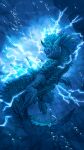  air_bubble blue_background blue_theme bubble character_request creature electricity highres lagiacrus monster_hunter_(series) no_humans togerat underwater 