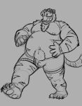  2019 anthro belly bulge clothing dippubear eyes_closed felid hi_res humanoid_hands male mammal moobs nipples overweight overweight_male pantherine simple_background sketch solo tiger underwear 
