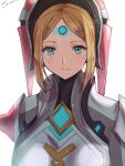  1girl agate_(xenoblade) bangs blonde_hair blue_eyes chest_jewel hat highres oyasu_(kinakoyamamori) simple_background smile solo white_background xenoblade_chronicles_(series) xenoblade_chronicles_2 