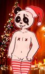  andromorph anthro christmas christmas_tree clothed clothing elponda fur hi_res holidays intersex legwear mammal nude partially_clothed photo_background plant ponda solo standing tagme tongue tongue_out tree ursid white_body white_fur x_nipples 