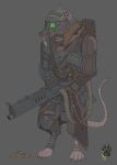  2017 anthro armor biped clothed clothing fully_clothed furgonomics gas_mask grey_background gun headgear helmet hi_res machine_gun male mammal mask murid murine ranged_weapon rat rodent simple_background solo spiked_armor spiked_helmet spikes weapon wolfdawg 