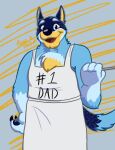  anthro apron australian_cattle_dog bandit_heeler blue_body blue_fur bluey_(series) canid canine canis cattledog clothing cooking domestic_dog father fur grilling herding_dog male mammal parent pastoral_dog rattdawg solo spatula tools 