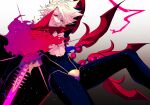  1boy bangs bishounen cape collar fate/apocrypha fate/grand_order fate_(series) fuka_(hk_nemo) gloves green_eyes hair_between_eyes heterochromia highres karna_(fate) looking_at_viewer male_focus pale_skin red_eyes solo white_hair 